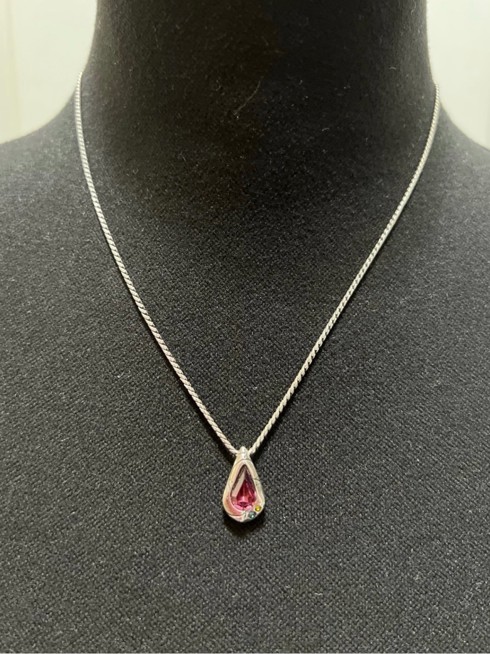 Brighton Silver Necklace with Pink Teardrop Pendant